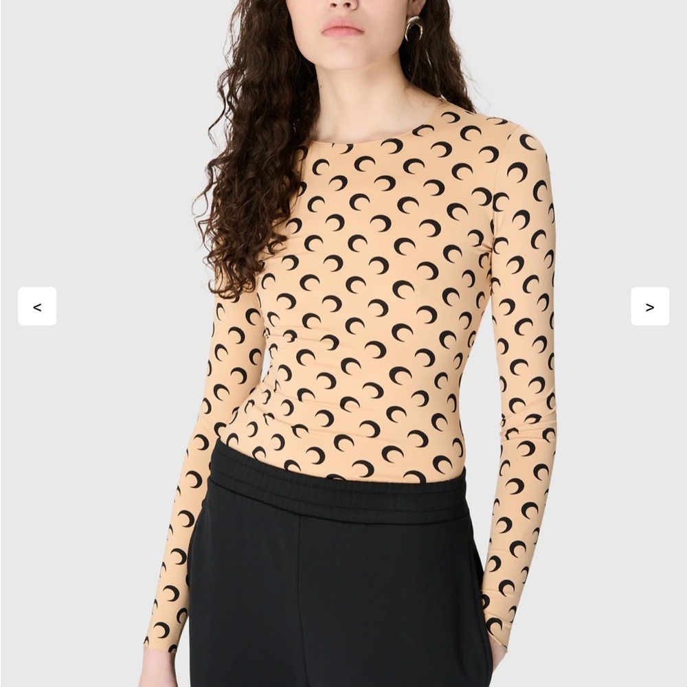 Marine Serre Tan Long Sleeve Top with Black Crescent Pattern - Picture 16 of 16